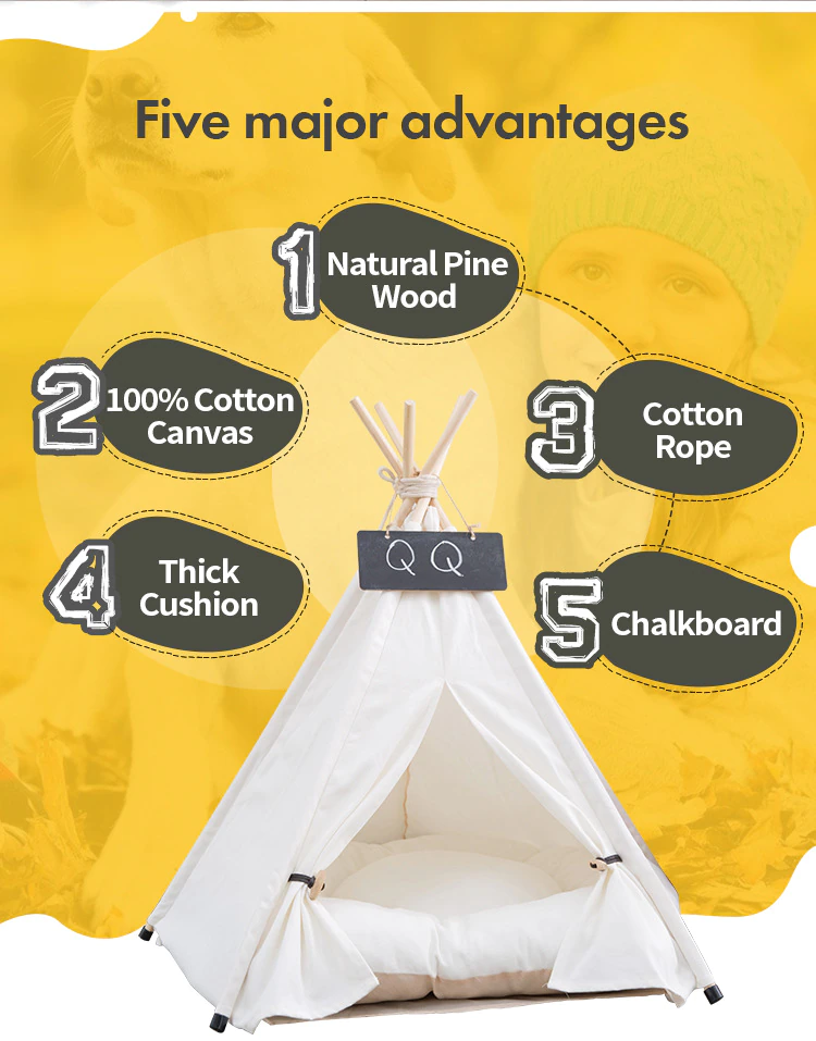 Cheap Goat Tents Outdoor indoor cotton canvas pet sleeping teepee tent Indian portable folding white dog cat Tents 